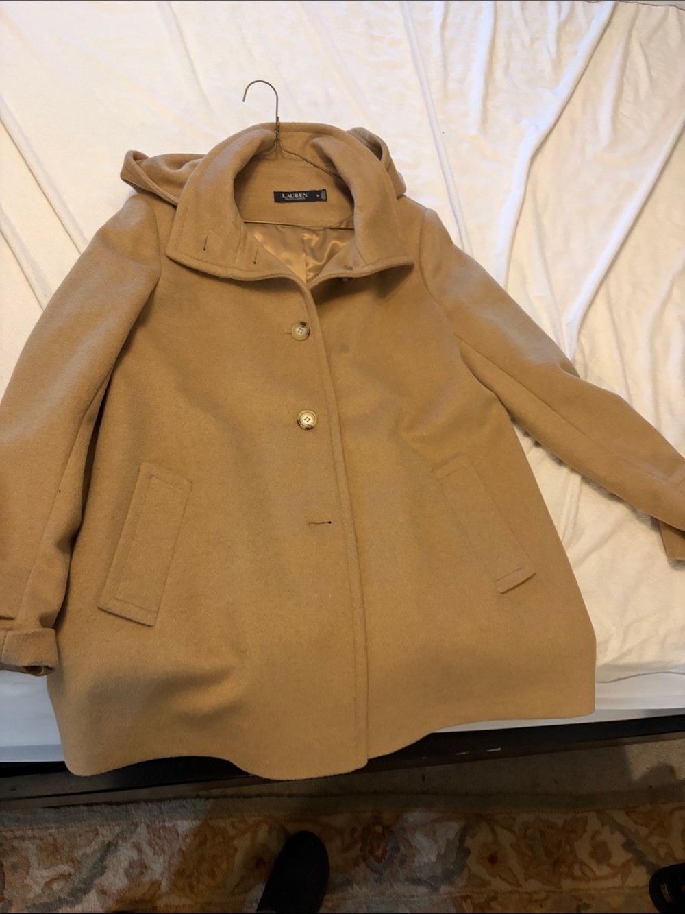 Lauren Ralph Lauren Camel Hooded Wool-Blend Pea Coat
